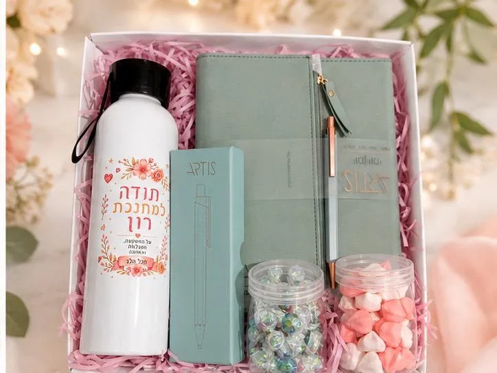 מארז מתנה בעיצוב אישי – בקבוק, מחברת ועט