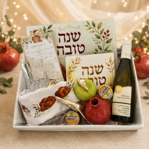 מארז ראש השנה יוקרתי ומפנק – יין, דבש וכלי חג