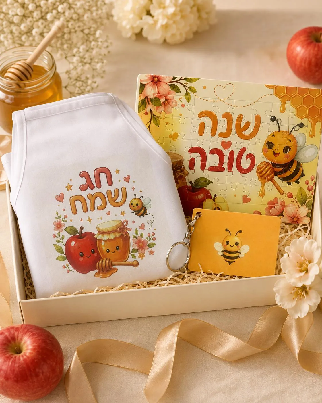מארז ראש השנה לילדים עם סינר, פאזל ומחזיק מפתחות