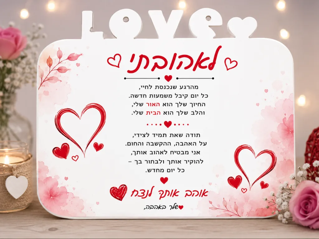 לוח עץ LOVE עם הקדשה אישית